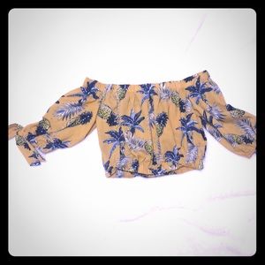 Yellow floral with pineapples crop top